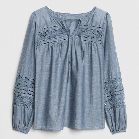 GAP Tops - Gap Lace Chambray Peasant Blouse GAP Tops - Gap Lace Chambray Peasant Blouse